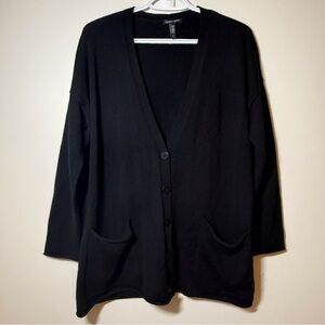 Eileen Fisher Merino wool cardigan oversized Lagenlook pockets loose fit